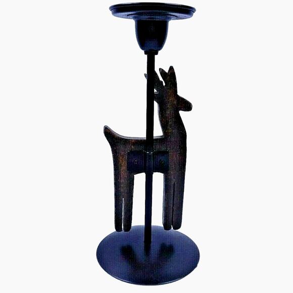 Christmas Reindeer Candle Holder Metal & Wood Rustic Mission 11" for Pillar - Picture 3 of 7